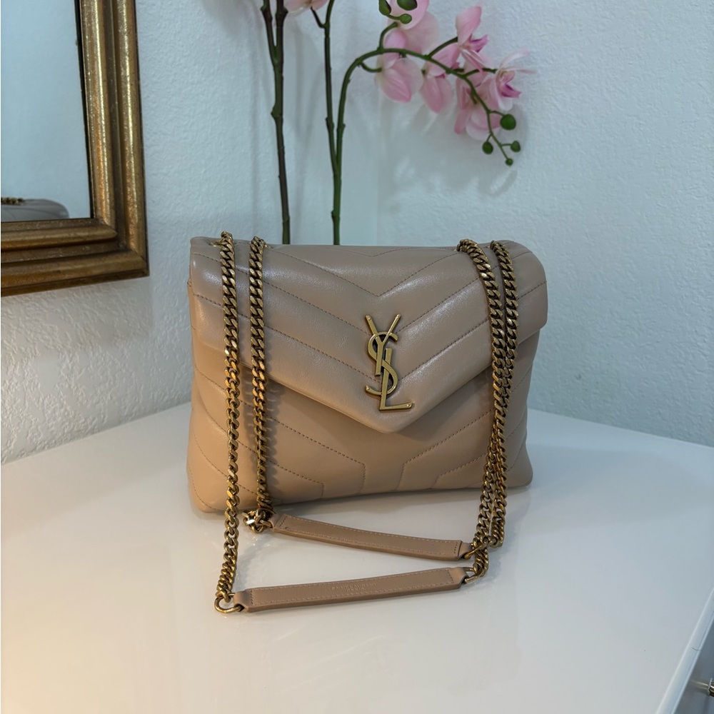 Saint Laurent Small LouLou Dark Beige, Tan Quilted Leather Shoulder Bag